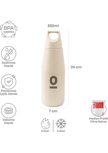 Paslanmaz Çelik Açık Beyaz Şişe Termos 550 ml No:69