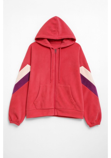 Kadın Fermuarlı Kapüşonlu Cepli Mercan Polar Sweatshirt fiyatları