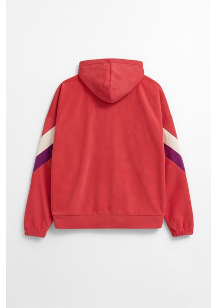 Kadın Fermuarlı Kapüşonlu Cepli Mercan Polar Sweatshirt modelleri