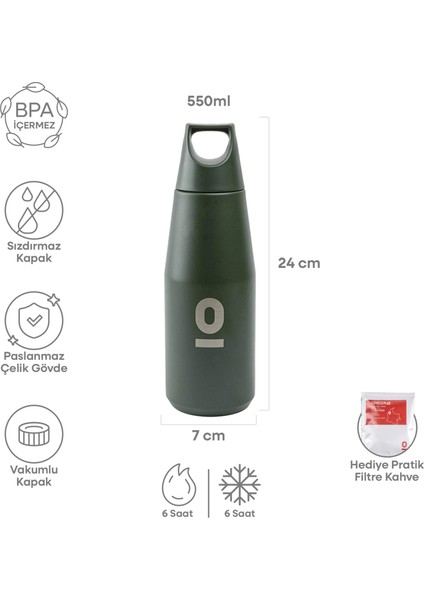 Paslanmaz Çelik Yeşil Şişe Termos 550 ml No:65