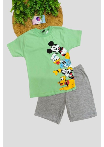 Mickey Mouse Baskılı Unisex Çocuk 2li Alt Üst Takım Yazlık