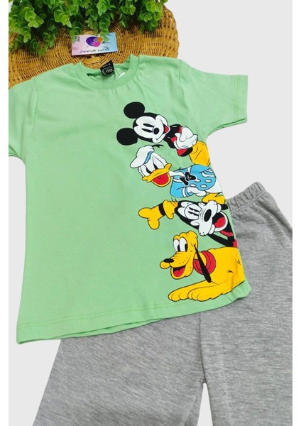 Mickey Mouse Baskılı Unisex Çocuk 2li Alt Üst Takım Yazlık modelleri