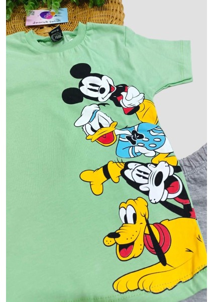 Mickey Mouse Baskılı Unisex Çocuk 2li Alt Üst Takım Yazlık fırsatları