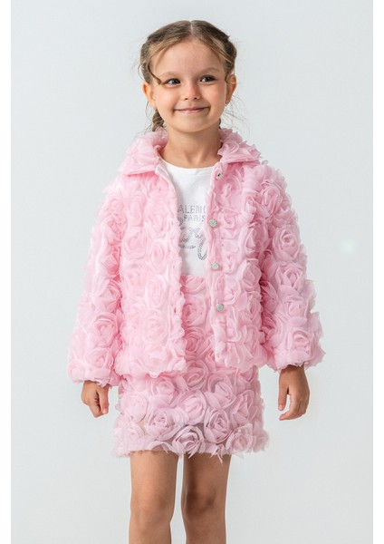 Güllü Ceket ve Etekli Kız Çocuk 3\'lü Takım - 26K 2238