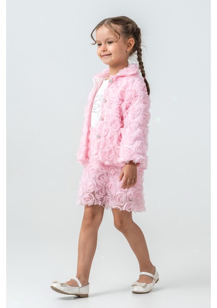 Güllü Ceket ve Etekli Kız Çocuk 3\'lü Takım - 26K 2238 fırsatları