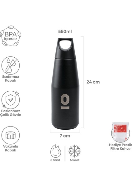 Paslanmaz Çelik Siyah Şişe Termos 550 ml No:67