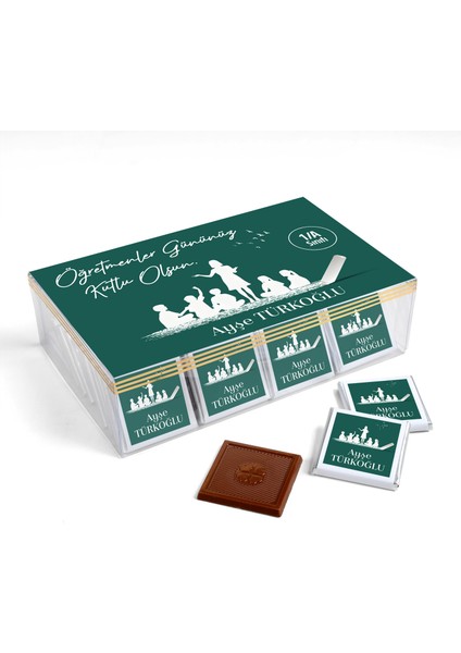 Isimli Öğretmenler Günü Hediyesi (40 Adet Madlen Çikolata) (Asetat Kutu) Yeşil fırsatları