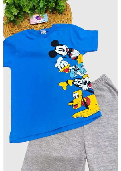 Mickey Mouse Baskılı Unisex Çocuk 2li Alt Üst Takım Yazlık modelleri