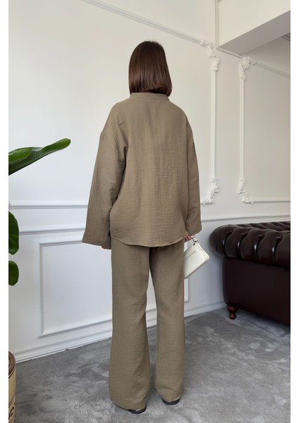 Önü Kurdeleli Müslin Takım- Haki