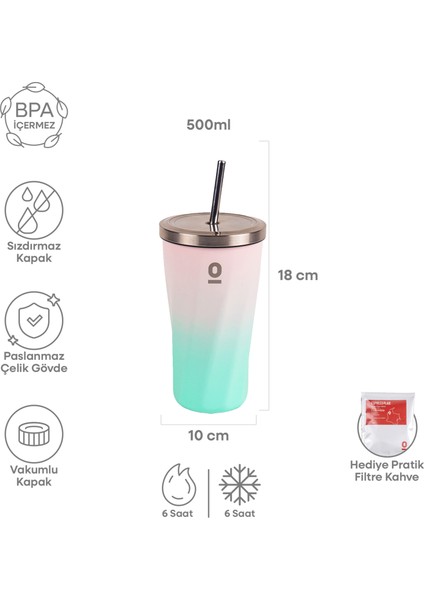 Paslanmaz Çelik Renk Geçişli Pipetli Mug Termos 500 ml No:79