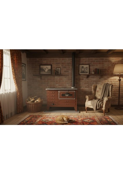 Tek Fırınlı Majolik Renk Emaye Alttan Delikli Kömürlü Odunlu Soba