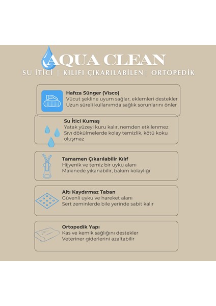 Aqua Clean, Su Itici Kumaş, Ortopedik, Kılıfı Çıkarılabilir, Kaymaz Tabanlı Kedi ve Köpek Yatağı indirimleri