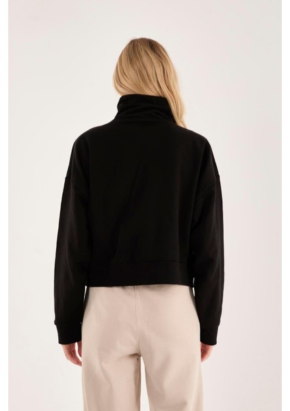 %100 Pamuk Fermuarlı Yüksek Yakalı Kadın Sweatshirt fiyatları
