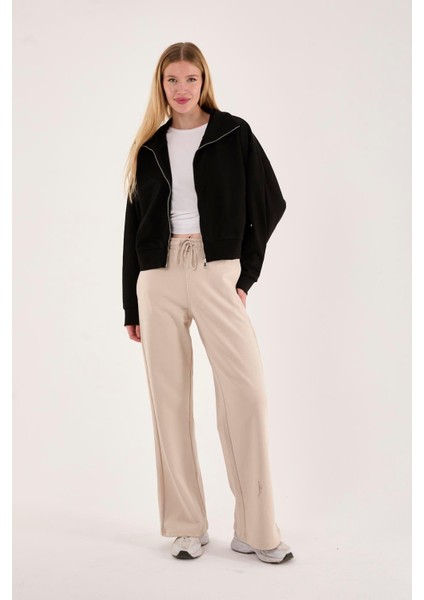 %100 Pamuk Fermuarlı Yüksek Yakalı Kadın Sweatshirt