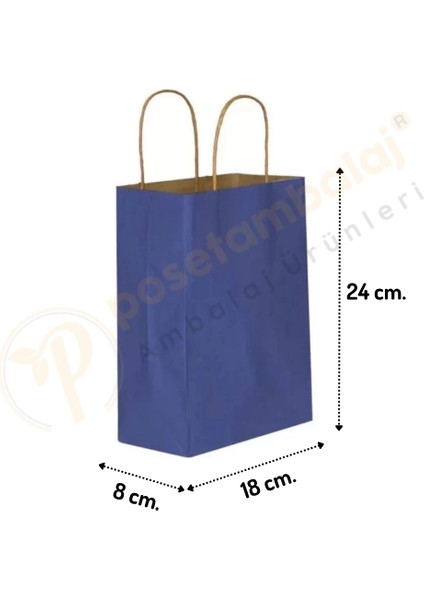 Lacivert Kraft Çanta Küçük Boy 18X8X24 cm 25 Adet