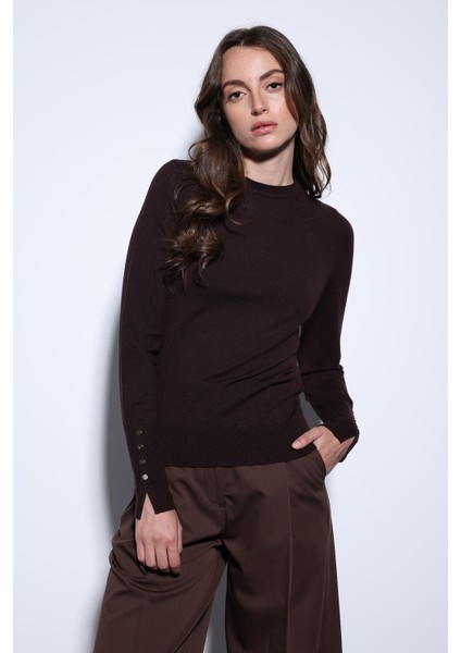 Kahve Basic Kadın Triko Kazak