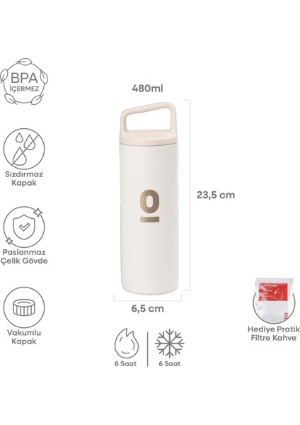 Paslanmaz Çelik Tutacaklı Beyaz Termos 480 ml No:52