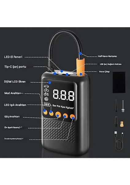 Motosiklet ve Bisiklet Şarjlı Lastik Şişirme Cihazı 150PSI Akülü Hava Kompresörü modelleri