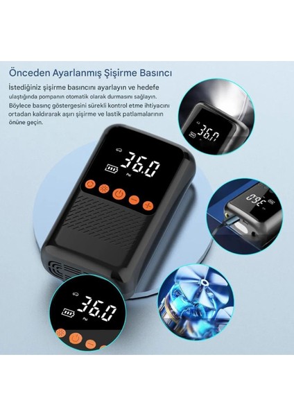 Motosiklet ve Bisiklet Şarjlı Lastik Şişirme Cihazı 150PSI Akülü Hava Kompresörü fırsatları