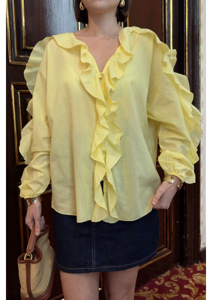 Vual Bağlamalı Orj Gömlek- Sarı