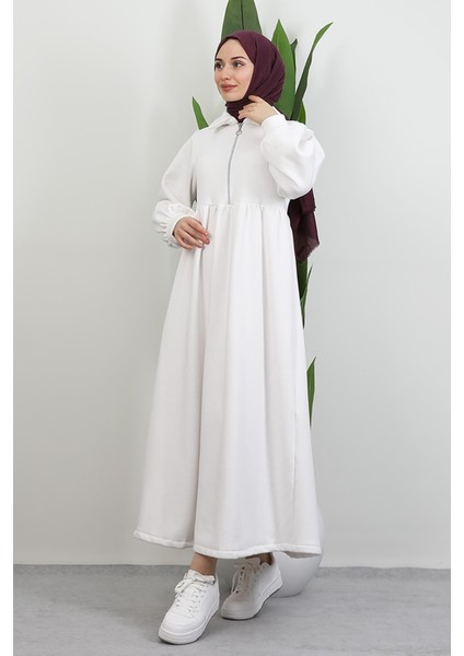 Ilayda Fermuarlı Elbise Beyaz