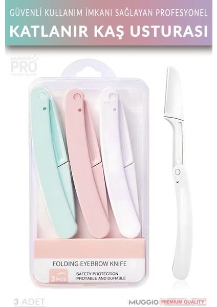 Katlanır Kaş Usturası 3'lü Set Profesyonel Yüz ve Vücut Jileti