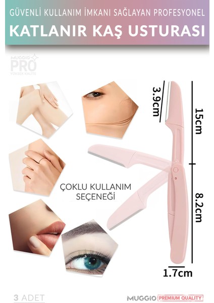 Katlanır Kaş Usturası 3'lü Set Profesyonel Yüz ve Vücut Jileti fiyatları