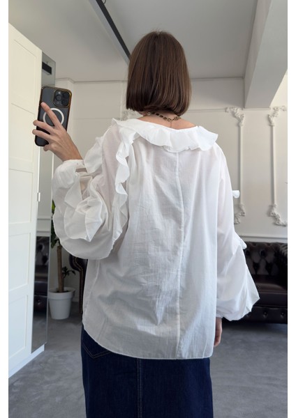 Vual Bağlamalı Orj Gömlek- Beyaz