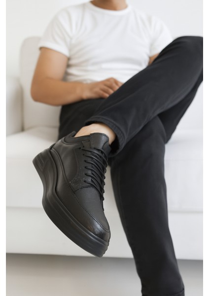 GR0405 Hakiki Deri Akıllı Bağcık Bilekten Streçli Yüksek Taban Ortopedik Siyah Erkek Ayakkabı fiyatları