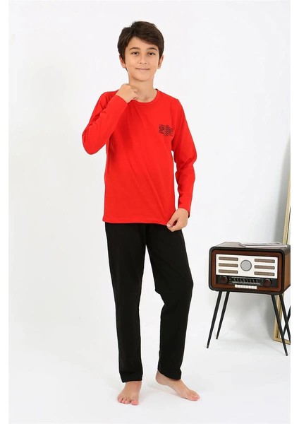 Erkek Çocuk Uzun Kol Penye Pijama Takım Kırmızı modelleri