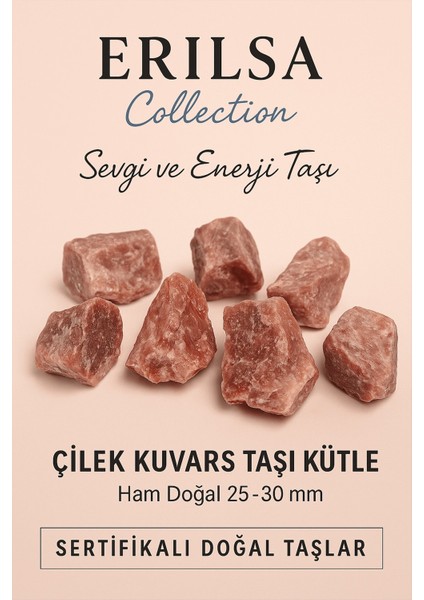 Sertifikalı Çilek Kuvars Taşı Kütle Ham Doğal 25–30 mm – Sevgi ve Pozitif Enerji Taşı