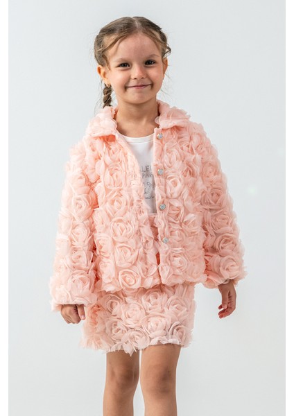 Güllü Ceket ve Etekli Kız Çocuk 3\'lü Takım - 26K 2238