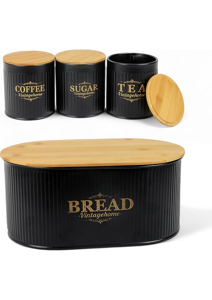 Bambu Kapaklı Metal Ekmeklik ve Kavanoz Seti modelleri