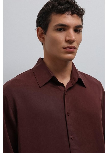 Bordo Teknik Regular Fit Erkek Gömlek