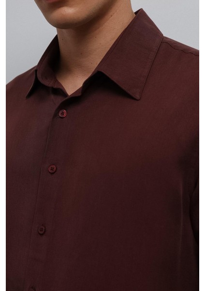 Bordo Teknik Regular Fit Erkek Gömlek