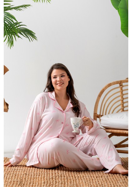 Uzun Kol Gömlek Yaka Kadın Pinterest Pijama Takımı - Kadın Pijama- Geniş Beden Aralığı fırsatları