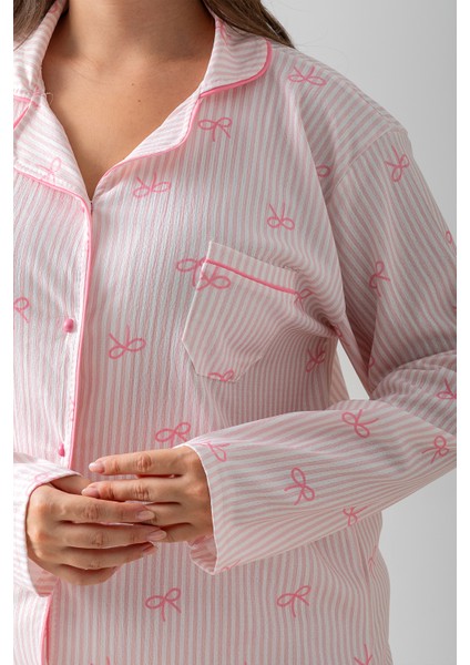 Uzun Kol Gömlek Yaka Kadın Pinterest Pijama Takımı - Kadın Pijama- Geniş Beden Aralığı