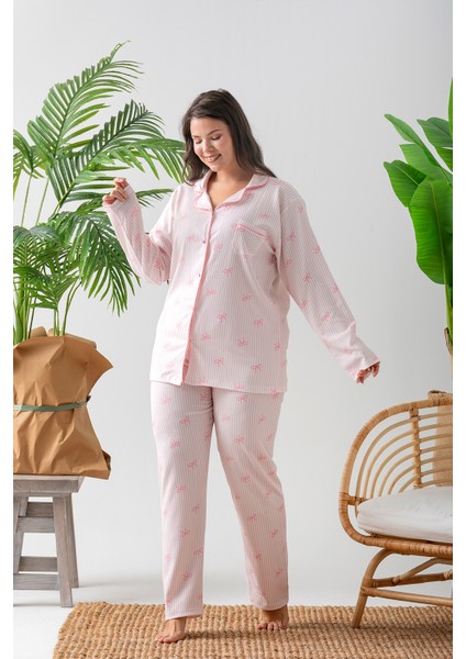 Uzun Kol Gömlek Yaka Kadın Pinterest Pijama Takımı - Kadın Pijama- Geniş Beden Aralığı