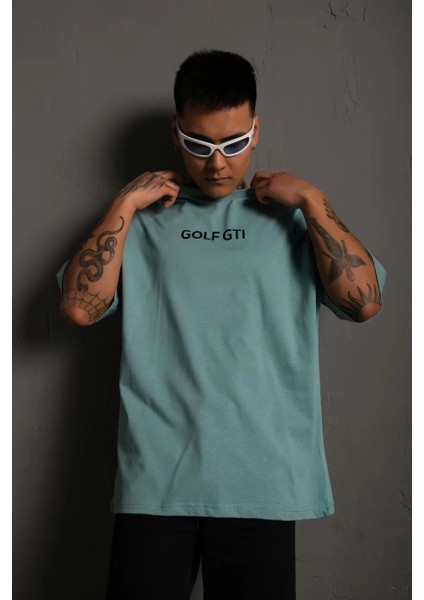 Erkek Oversize Baskılı Tişört – Golf Gtı Retro Araba Desenli, Ön & Arka Dijital Baskı, Sokak Modası Stil - Mint Yeşili fiyatları