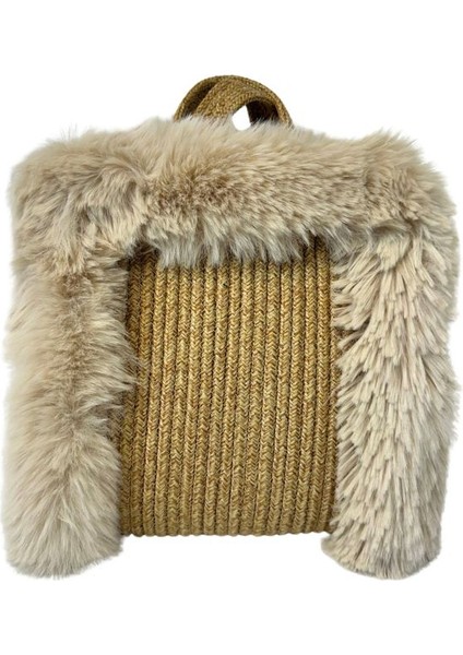 8560 El Yapımı Peluş Kürklü Model Tress Ip El Çantası / 24 cm x 27 cm