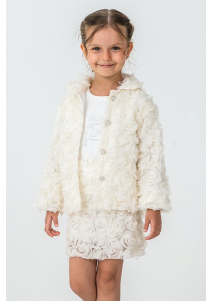 Güllü Ceket ve Etekli Kız Çocuk 3\'lü Takım - 26K 2238