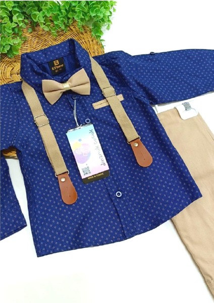 Erkek Çocuk Uzun Kollu Lacivert Gömlekli Papyonlu Askılı Pantolonlu 4lü Takım fiyatları