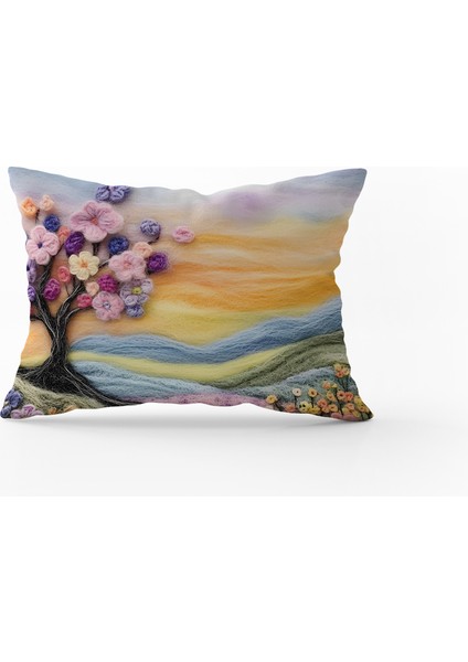 Çift Taraflı Dijital Baskı Kırlent Kılıfı Keçe Işi Görünümlü Çiçek Desenli