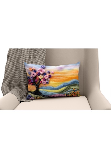 Çift Taraflı Dijital Baskı Kırlent Kılıfı Keçe Işi Görünümlü Çiçek Desenli fiyatları