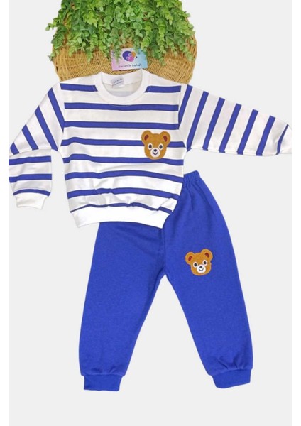 1-9 Yaş Çocuk Takım Ayıcıklı Nakışlı 2iplik Şardonlu Mevsimlik Alt Üst Ikili Unısex Yan Çizgili