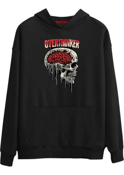 Overthinker Premium Tasarım 3 Iplik Şardonlu Kapüşonlu Unisex, Kadın, Erkek Hoodie Sweatshirt