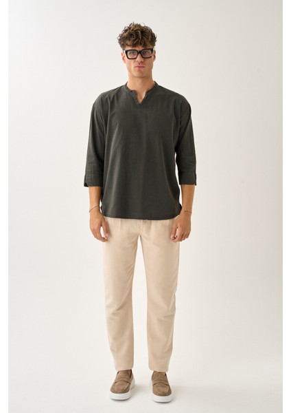 Erkek Fakir Kol V Yaka Rahat Kalıp %100 Pamuk Gömlek E223 fiyatları