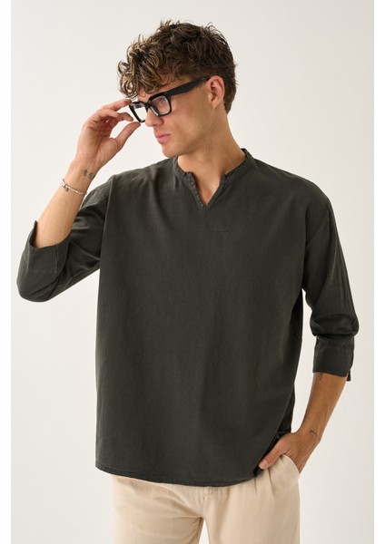 Erkek Fakir Kol V Yaka Rahat Kalıp %100 Pamuk Gömlek E223 modelleri