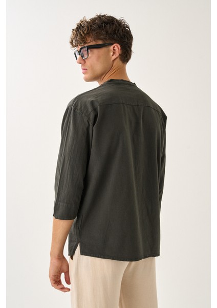 Erkek Fakir Kol V Yaka Rahat Kalıp %100 Pamuk Gömlek E223 fırsatları