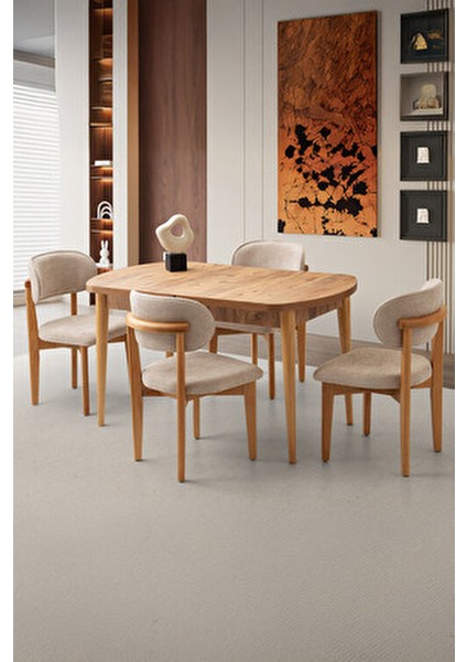 Sweet Home Modern MDF Masa Sandalye Takımı 4 Adet Beyaz Renk Açılır Tasarım 80x140 cm